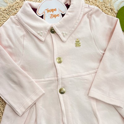 Conj. Sobretudo com Pérolas na Gola e Calça Legging Corações - Rosa e Uva